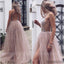 Amazing Hot Sexy Beaded Open Back Tulle Split Long Evening Prom Dresses Cheap Prom Dresses, PD0487
