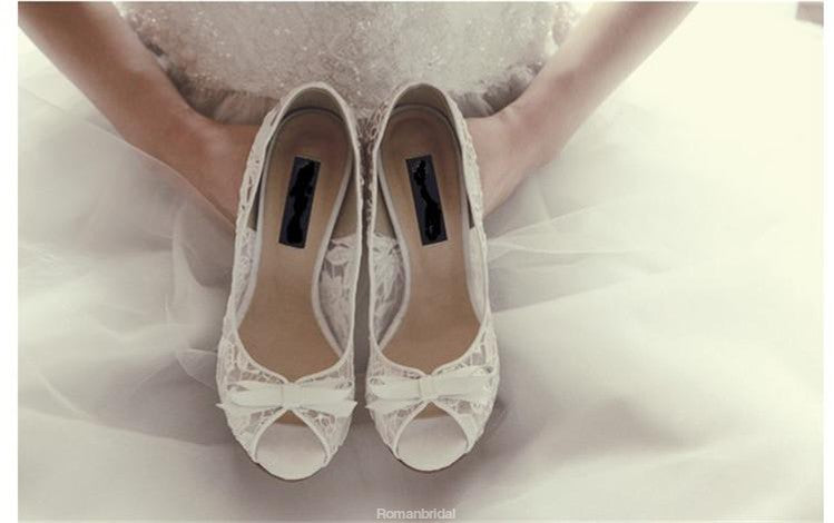 Ivory Lace High Heels Fish Toe Sexy Wedding Bridal Shoes With Tow, S020