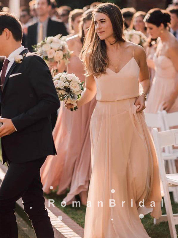 Simple A-Line V-Neck Spaghetti Straps Chiffon Cheap Bridesmaid Dresses,RBWG0026