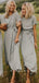 A-Line Scoop Neckline Short Sleeves Chiffon Side Slit Long Bridesmaid Dresses,RBWG0027