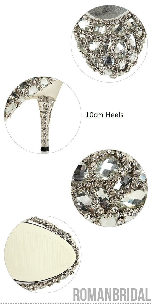 Sparkly Crystal High Heels Pointed Toe Rhinestone Wedding Bridal Shoes, S023