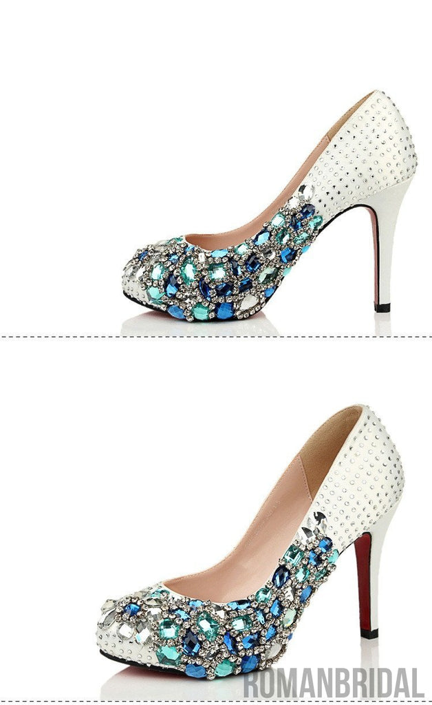 Fashion Handmade Rhinestone High Heels Pointed Toe Crystal Wedding Bridal Shoes, S024