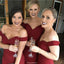 Mermaid Off Shoulder Burgundy Simple Cheap Bridesmaid Dresses With Train, BD0102