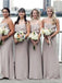 A-line Floor-length Spaghetti Straps Grey Chiffon Bridesmaid Dress with Ruffles, BD0502