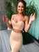 Two Piece Mermaid Sweetheart Champagne Satin Bridesmaid Dress with High Split , BD0512