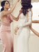 Unique Spaghetti Straps V-neck Pink Backless Slit Long Bridesmaid Dress, BD0518