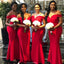 Mermaid Off-the-Shoulder Sleeveless Floor-Length Modern Red Bridesmaid Dress, BD0487