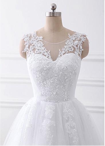 Charming Aline floor length lace top beading wedding dresses with Lace up back, WD0339