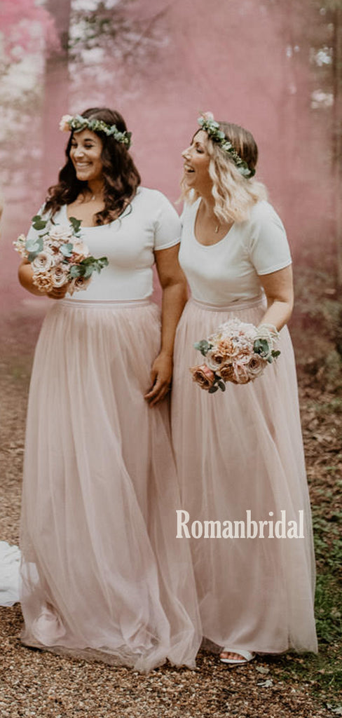 Simple Two-piece Tulle Long Bridesmaid Dresses Online,RBWG0054