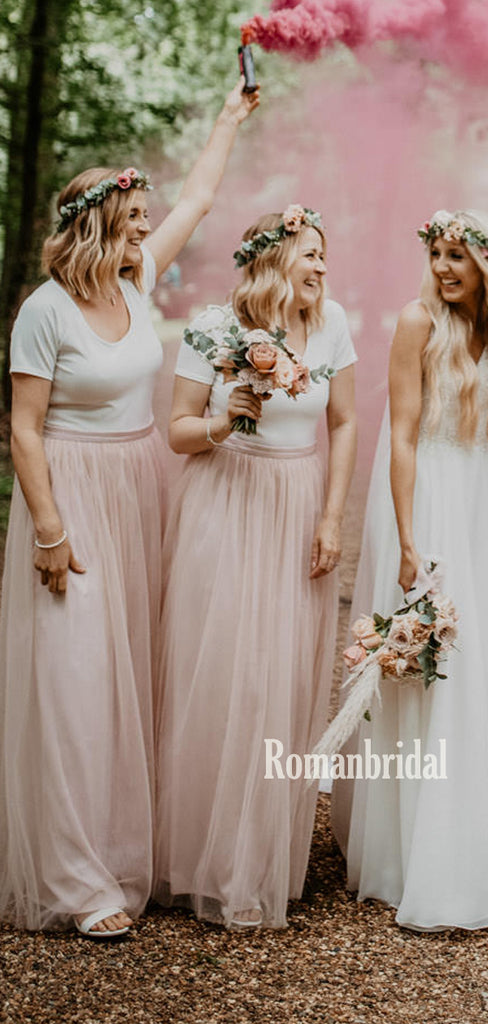 Simple Two-piece Tulle Long Bridesmaid Dresses Online,RBWG0054