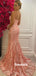Simple Mermaid Spaghetti Straps Pink Cheap Long Prom Dresses,RBPD0112