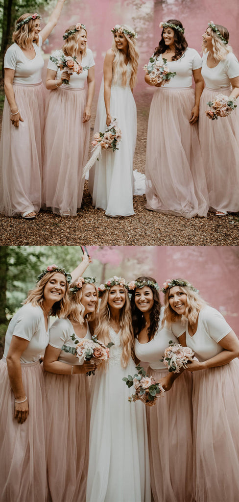 Simple Two-piece Tulle Long Bridesmaid Dresses Online,RBWG0054