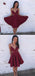 Newest A-line Burgundy Spaghetti Straps V-neck Homecoming Dresses, HD0379