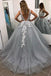 Grey Deep V-neck Tulle Appliques Beading Prom Dresses, PD0702