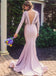Mermaid Deep V-neck Long Sleeves Bridesmaid Dress With Pleats, BD0545