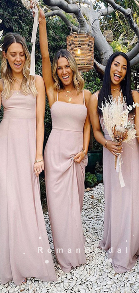Newest A-Line Spaghetti Straps Chiffon Cheap Simple Long Bridesmaid Dresses Online,RBWG0030