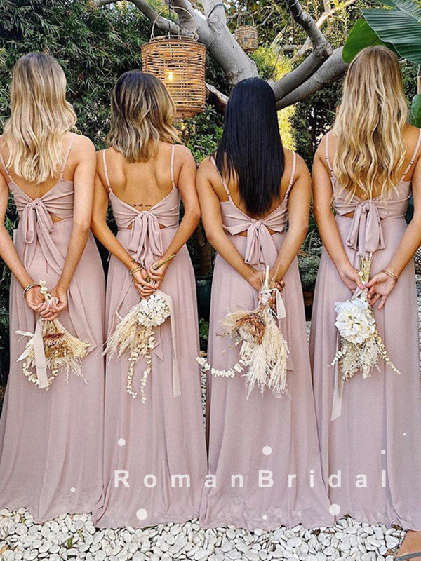 Newest A-Line Spaghetti Straps Chiffon Cheap Simple Long Bridesmaid Dresses Online,RBWG0030