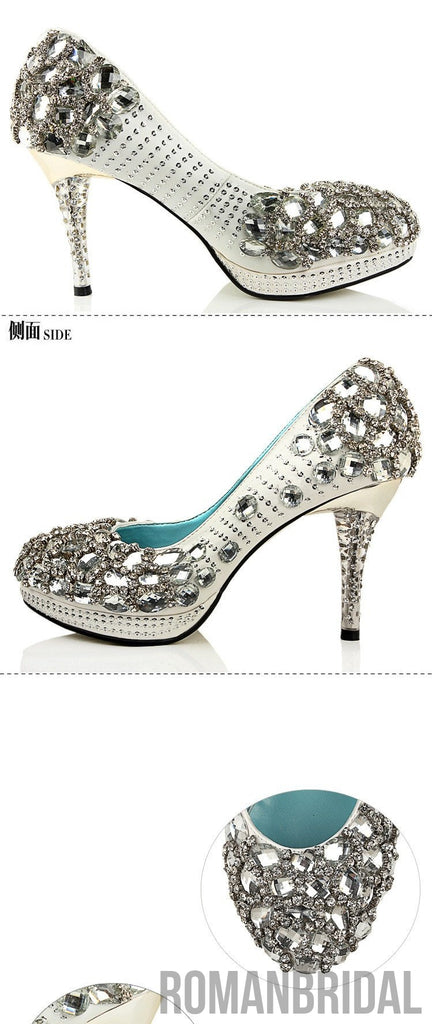 High Heels Handmade Rhinestone Pointed Toe Crystal Wedding Shoes, S026