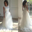 White Lace top Bateau sleeveless Appliques tulle Ball Gown Wedding Dresses with train, WD0337