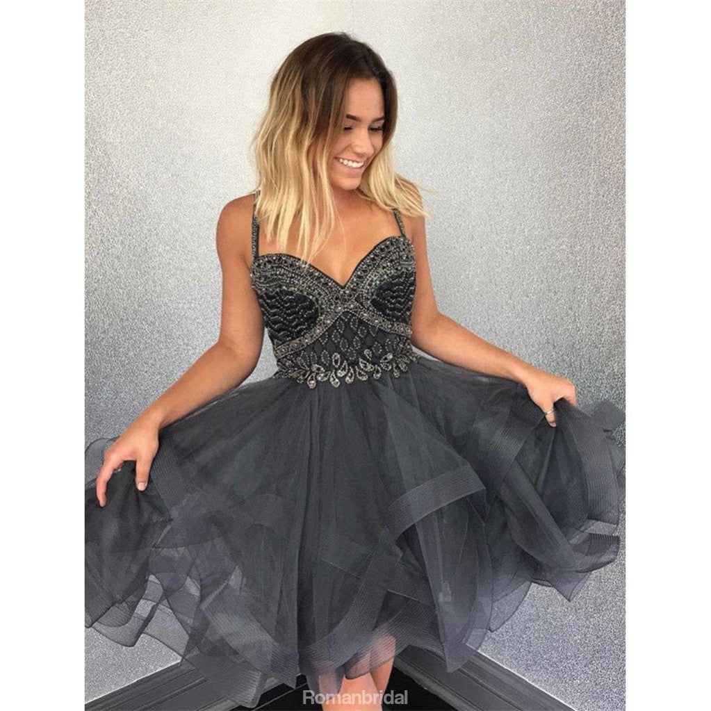 Newest Spaghetti Straps Sweetheart Sleeveless Beading Organza Homecoming dresses, HD0374