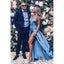 A-line V-neck Backless Blue Prom Dresses With High Split, PD0696