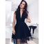 A-Line Sexy Deep V-Neck Black Beading Backless Tulle Homecoming Dresses, HD0375