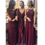 Unique Sexy Lace Dark Red High Slit Cheap Long Bridesmaid Dresses, BD0461