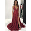 Spaghetti Straps Deep V-neck Sexy High Split Prom Dresses With Train, PD0571