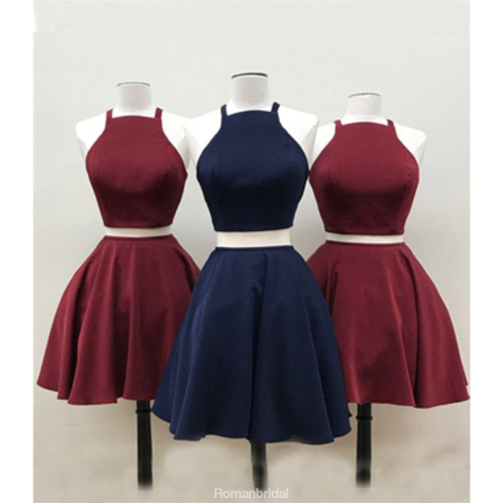 Sexy Two Pieces Halter Simple A-line Open-back Short Homecoming Dresses, HD0373