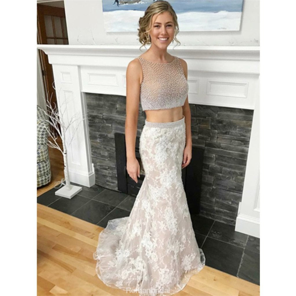 New Arrival Two-pieces Floor-length sleeveless Mermaid lace beading prom dresses, PD0109