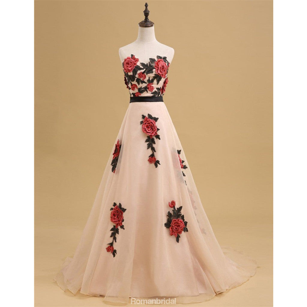 Newest Straight across Print evening dress with trailing, A-line long prom dresses, PD0530