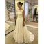 Cheap Ivory Long Lace A-line Modest Beach Wedding Dresses With Belt, WD0424