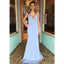 Spaghetti Straps V-neck Backless Long Blue Simple Prom Dresses, PD0576