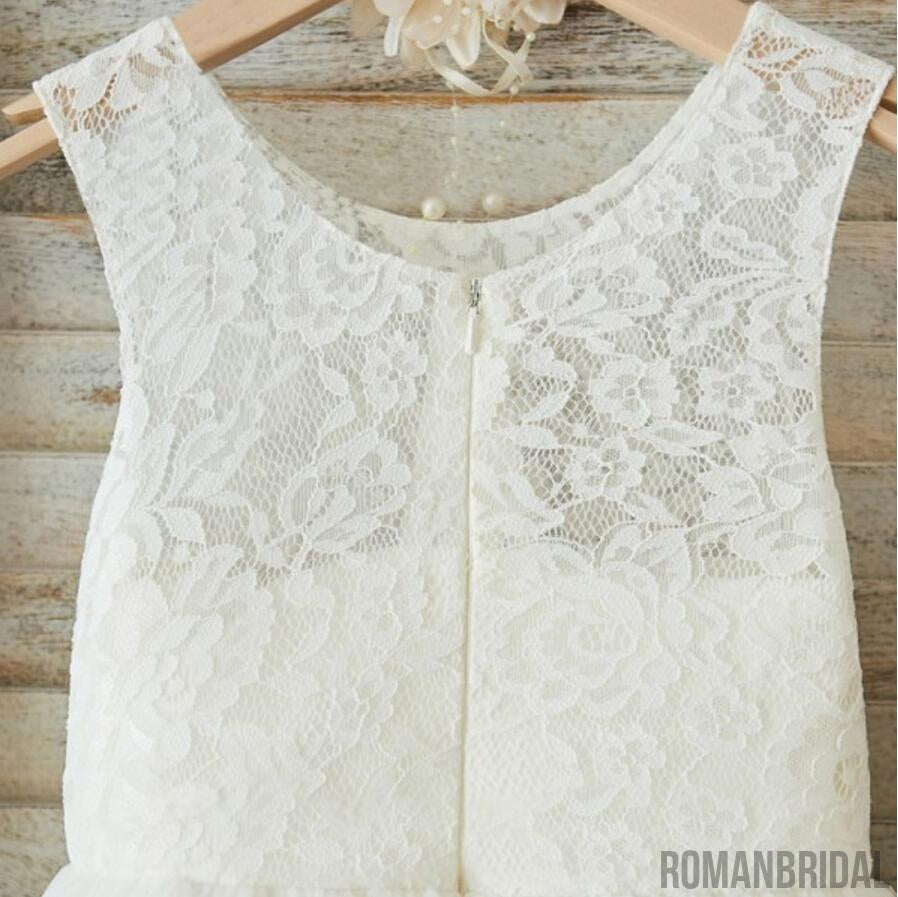 Lovely Princess Off White Lace Tulle Sleeveless Round Neck  Flower Girl Dresses, FGS035