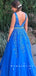 A-Line V-Neck Straps Tulle Lace Long Prom Dresses With Beading,RBPD0039
