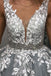Grey Deep V-neck Tulle Appliques Beading Prom Dresses, PD0702