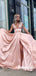 Sexy V-neck A-line Side Slit Cheap Long Prom Dresses,RBPD0124