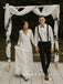 Simple A-Line V-Neck Long Sleeves Floor Length Wedding Dresses,RBWD0004