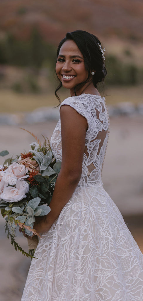 Charming V-neck A-line Lace Cheap Long Wedding Dresses Online,RBWD0034