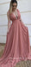 A-Line Deep V-Neck Sleeveless Chiffon Cheap Long Prom Dresses Online,RBPD0040