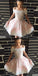 A-Line Off-the-Shoulder White Appliques Short Lovely Pink Homecoming Dress, HD0393