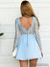 New Arrival Lace Appliques Top Short Chiffon Long Sleeves Homecoming Dress, HD303