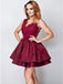 A-Line V-Neck Appliques Top Sleeveless Burgundy Homecoming Dresses, HD0540