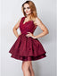 A-Line V-Neck Appliques Top Sleeveless Burgundy Homecoming Dresses, HD0540