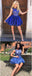 A-Line Round Neck Sleeveless Appliques Royal Blue Homecoming Dresses, HD0541