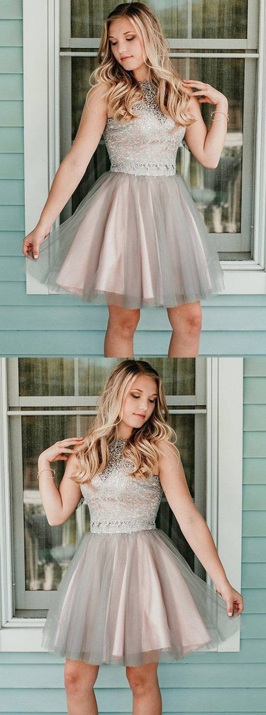Newest Round Neck Lace Appliques Top Tulle skirt Short Homecoming Dress, HD0414