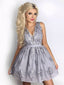 A-line V-neck Sleeveless Lace Appliques Short Homecoming Dresses, HD0517