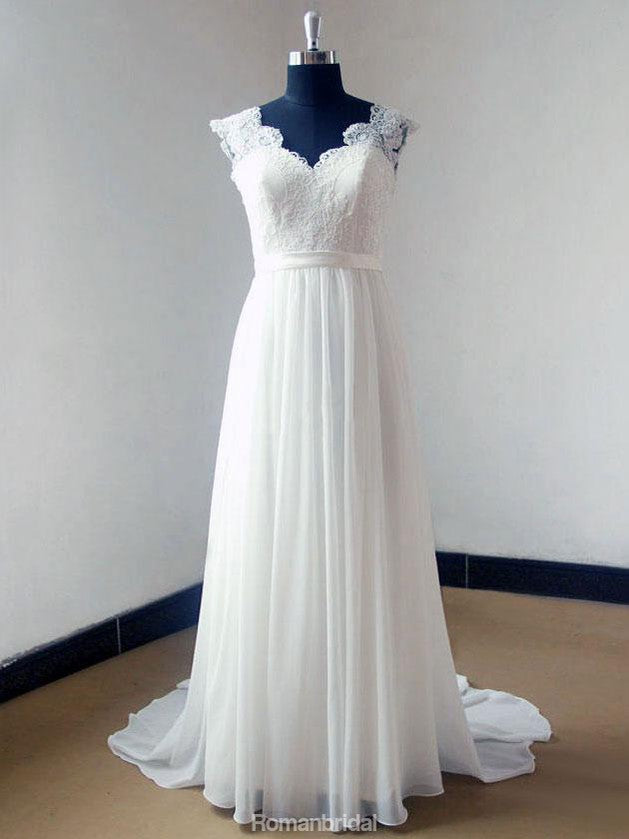 Newest A-line Sweep Trailing Chiffon V-neck Lace Top Backless wedding dresses, WD0334