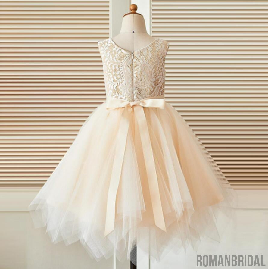 Round Neckline Lace Top Tulle Flower Girl Dresses, Affordable Little Girl Dresses, FG076