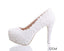 Pearls Lace Pointed Toe White High Heels Wedding Bridal Shoes, S016